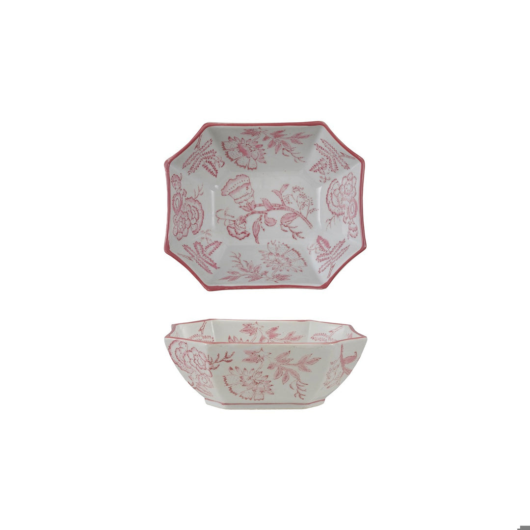 Stoneware Bowl W Pattern, Pink & White