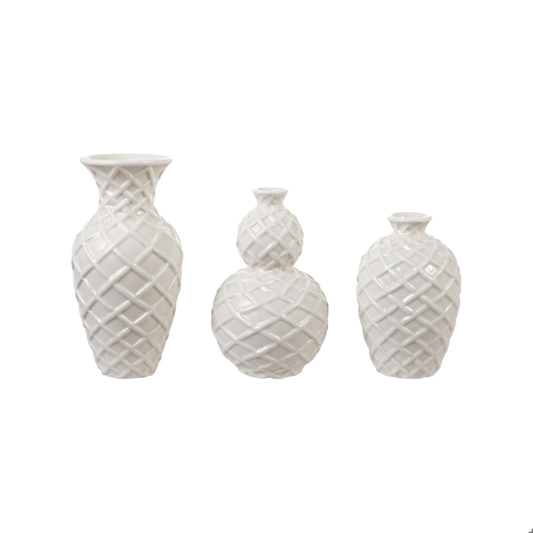 Stoneware Basket Weave Vase, White