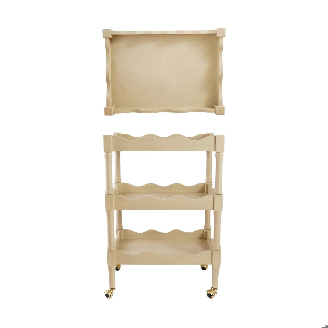 MDF & Wood Scalloped 3-Tier Bar Cart