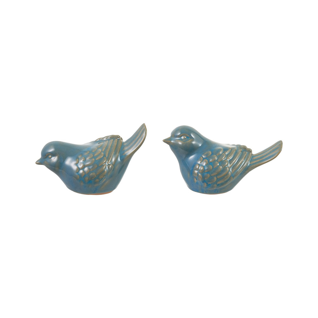 Stoneware Bird, Reactive Glaze, Blue