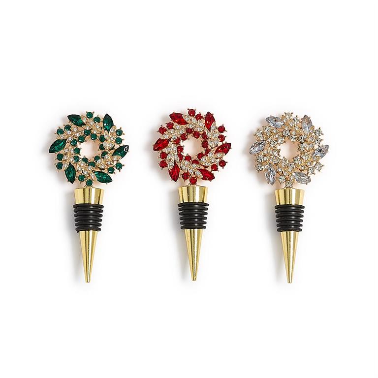 Holiday Wreath Jeweled Bottle Stoppers