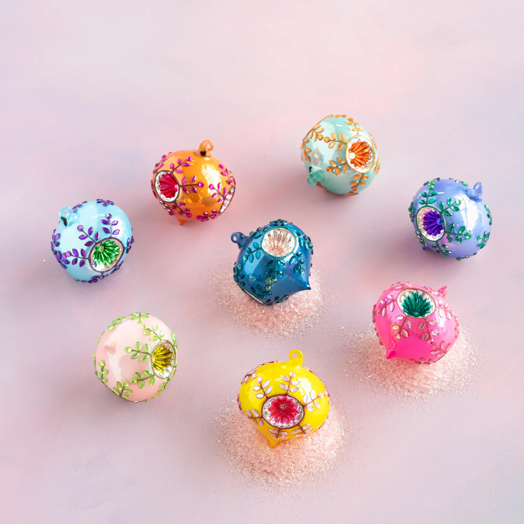 Jeweled Reflector Ornament, 8 Assorted, Glass, 3.25 in
