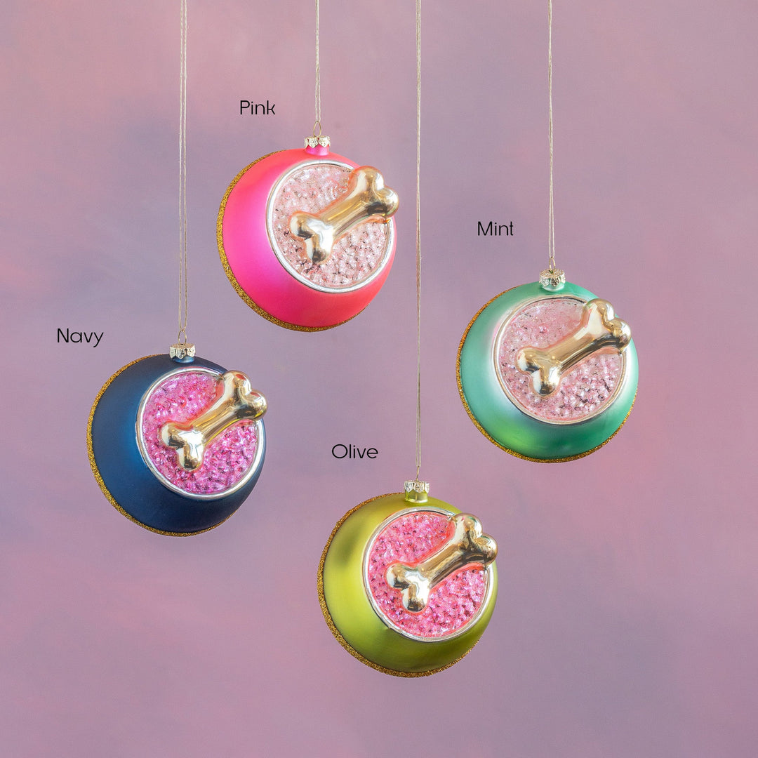 Pink Puppy Dog Bowl Ornament, 4 Assorted, Glass
