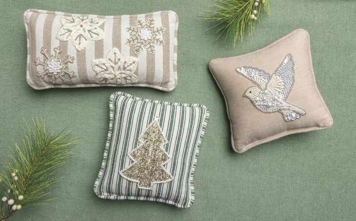 White Tree Mini Beaded Pillow