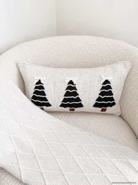 Tree White Christmas Crewel Embroidery  Pillow
