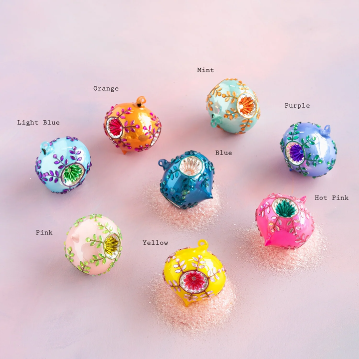 Jeweled Reflector Ornament, 8 Assorted, Glass, 3.25 in
