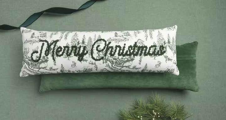 Merry Christmas Toile Long Pillow