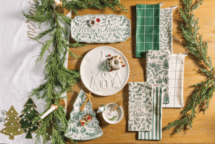 Green Toile Tree Platter Set