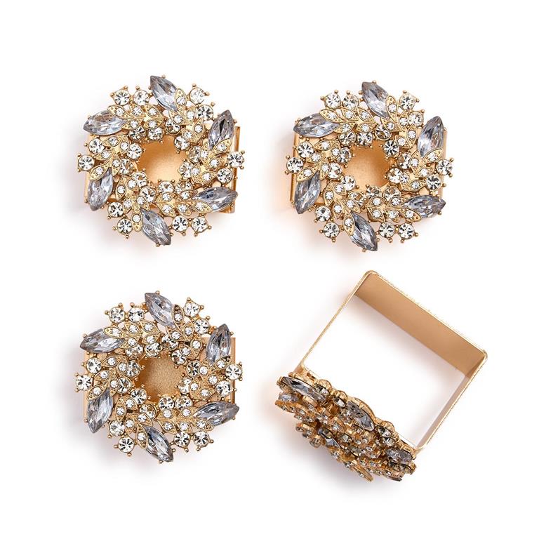 Set of 4 Jeweled Wreath Square Napkin Rings