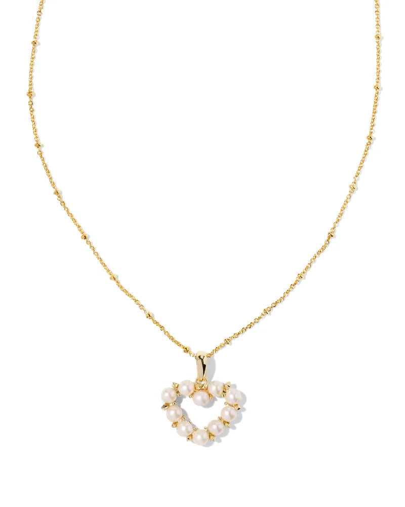 Ashton Heart Short Pendant Necklace in White Pearl