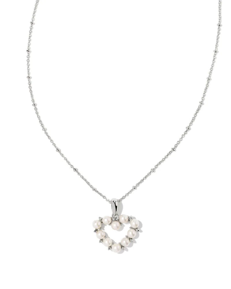 Ashton Heart Short Pendant Necklace in White Pearl