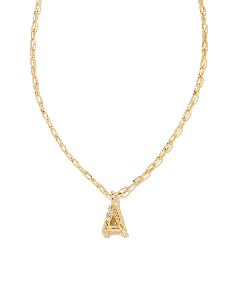 Kendra Scott Crystal Letter Gold Short Pendant Necklace