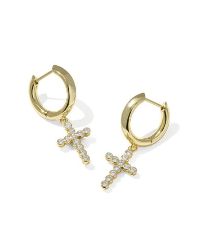 CROSS CRYSTAL HUGGIE EARRINGS