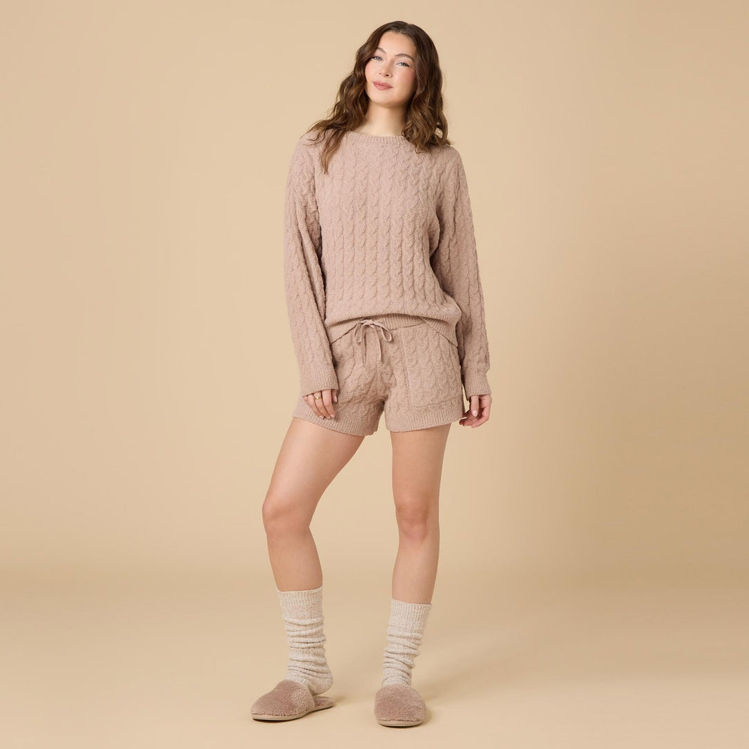 Cable Knit Marshmallow Crew Neck with Shorty Set