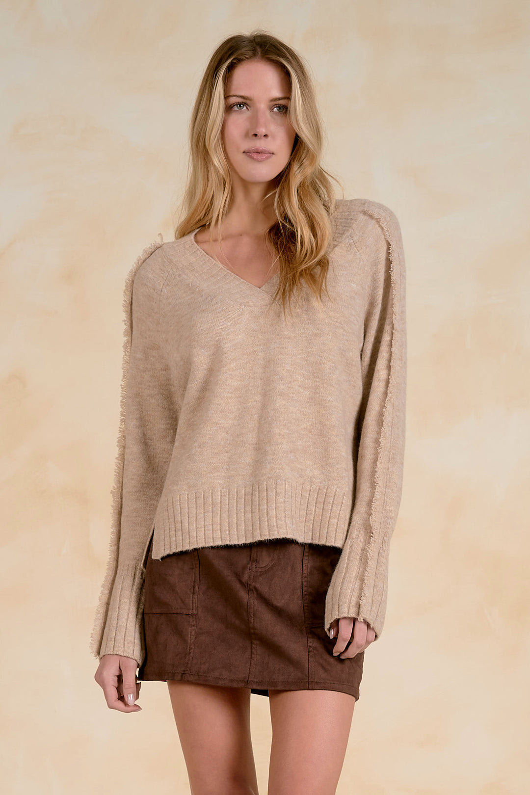 Elan Fringe-Detail V-Neck Sweater