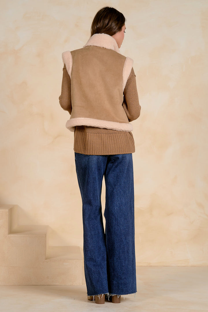 Elan Mocha Mixed-Media Sherpa Vest