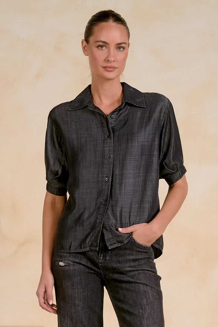 Elan 3/4 Sleeve Button Down - Black Wash