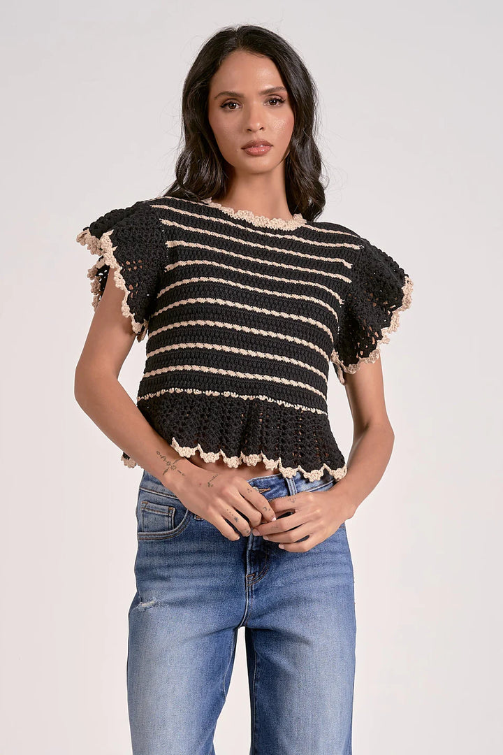 Short Sleeve Ruffle Top Sweater