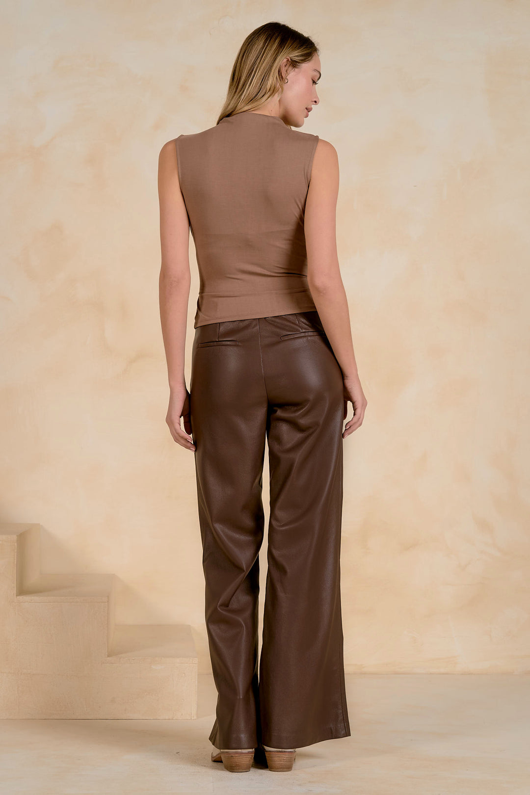 Elan Gold Buckle Draped Top – Light Brown