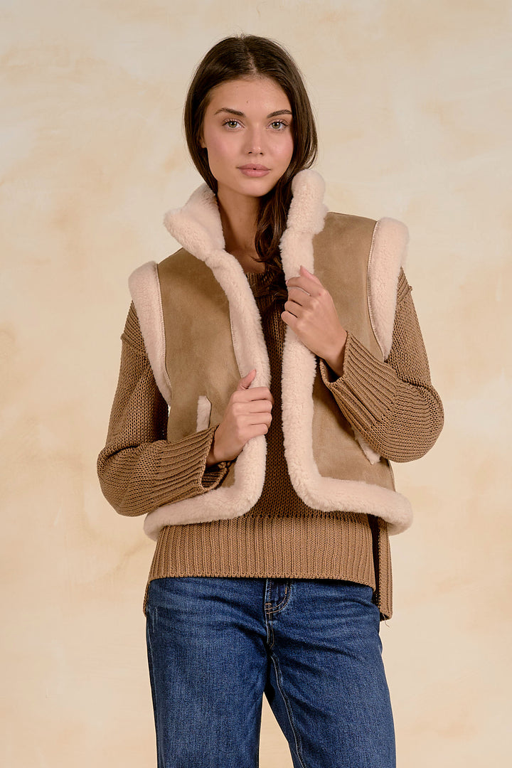 Elan Mocha Mixed-Media Sherpa Vest