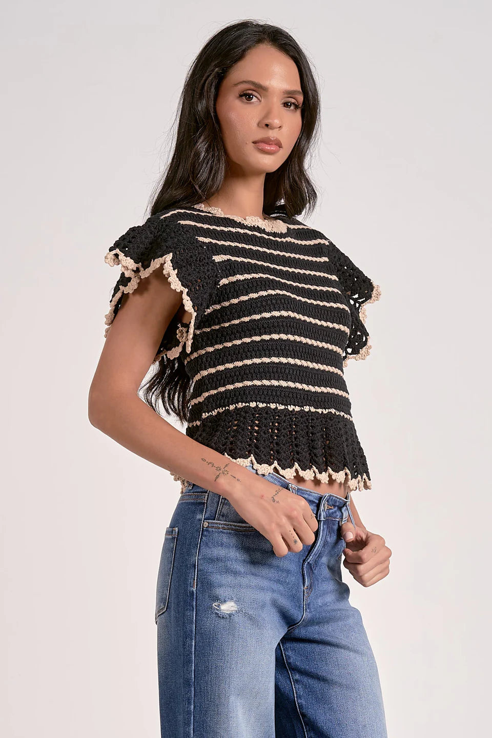 Short Sleeve Ruffle Top Sweater
