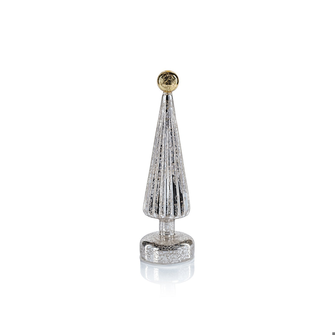 12.5"LED Tree w/ Globe Finial- Silver w/ Gold
