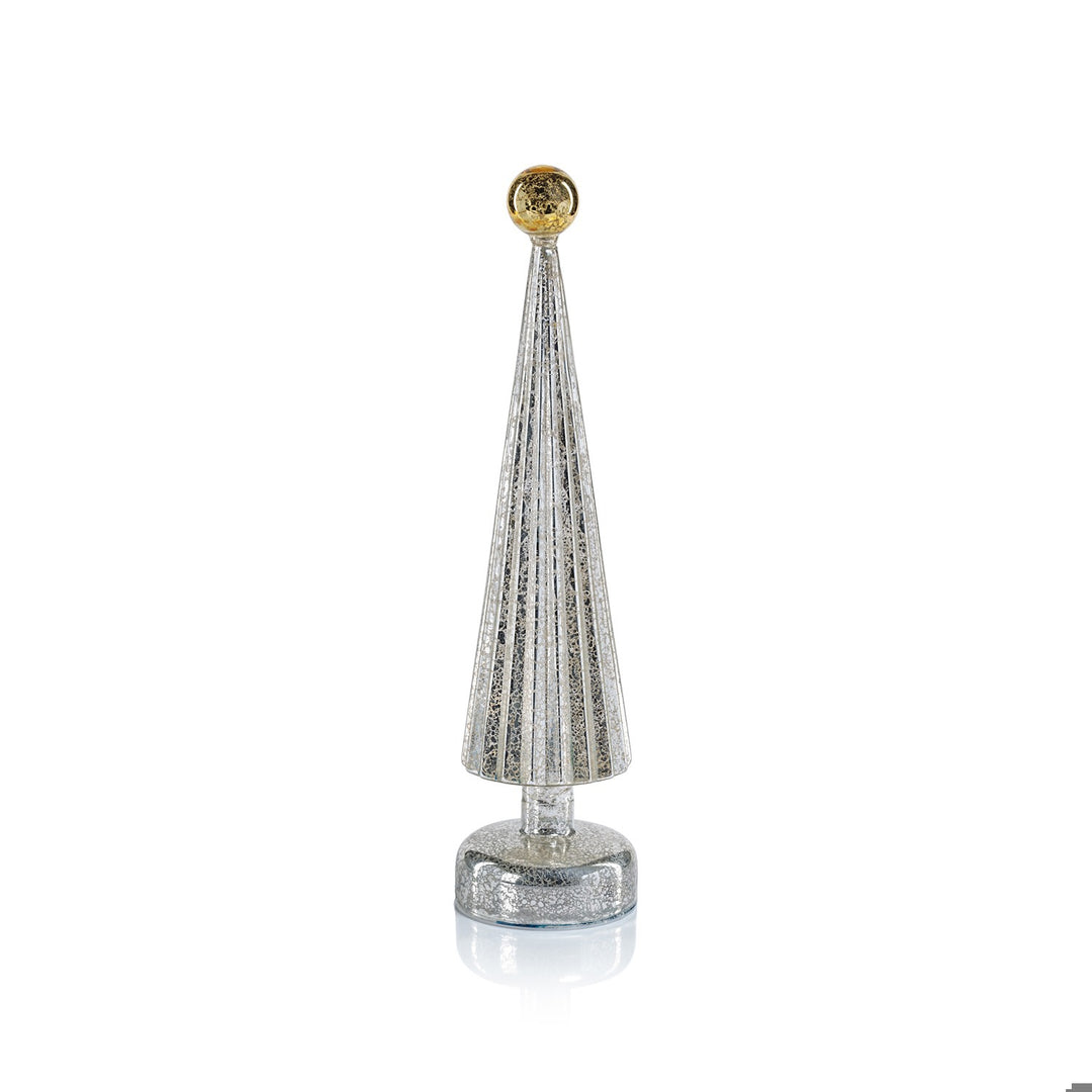 14.5"LED Tree w/ Globe Finial- Silver w/ Gold