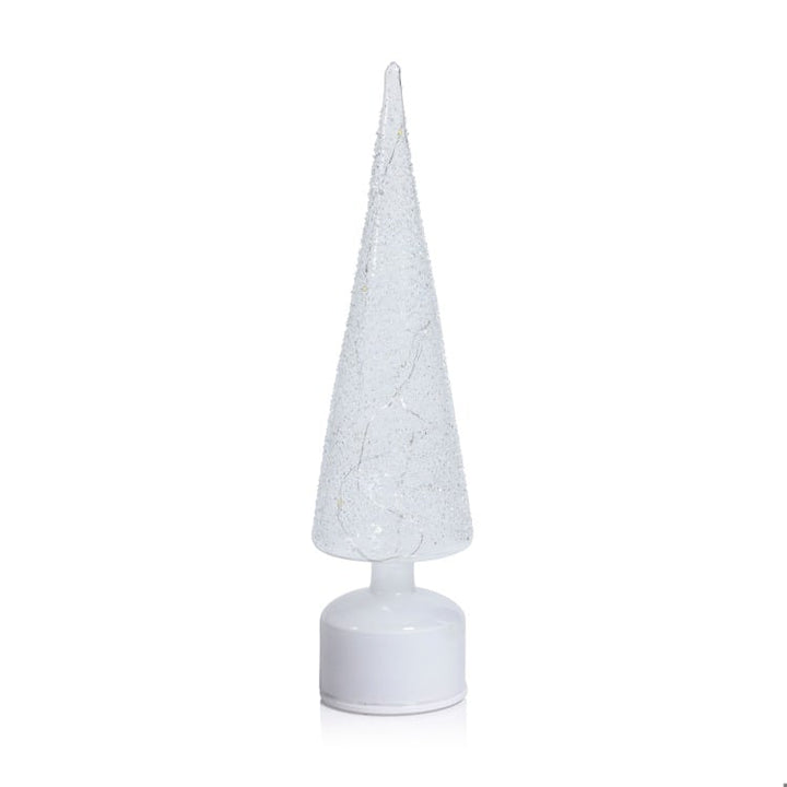 LED Rotating Tree 15.75", White Sugar Bead