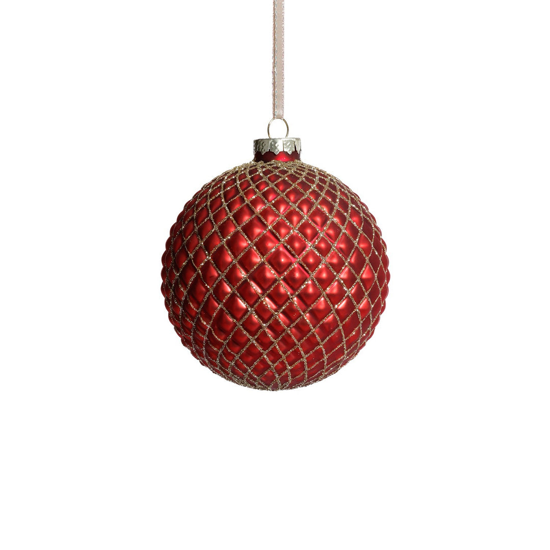 Matte Red Metallic Glass Ball Ornament, 4"