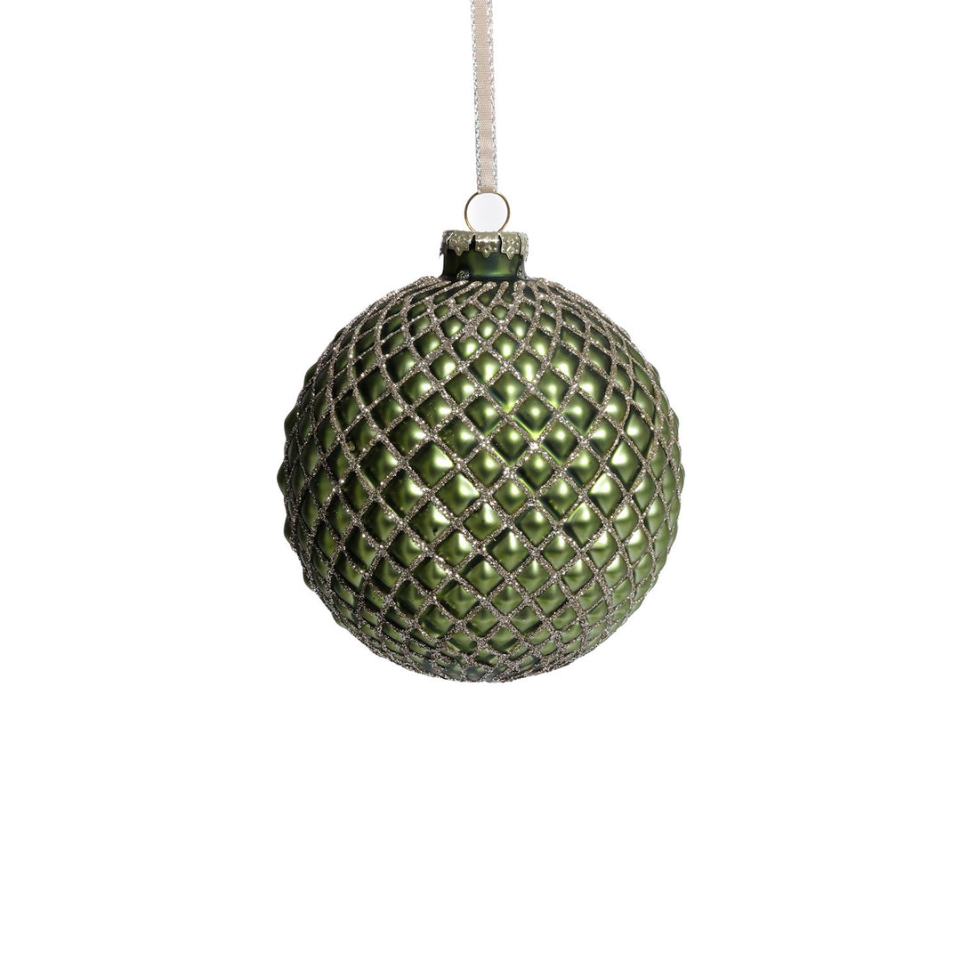 Matte Green Metallic Glass Ball Ornament, 4"
