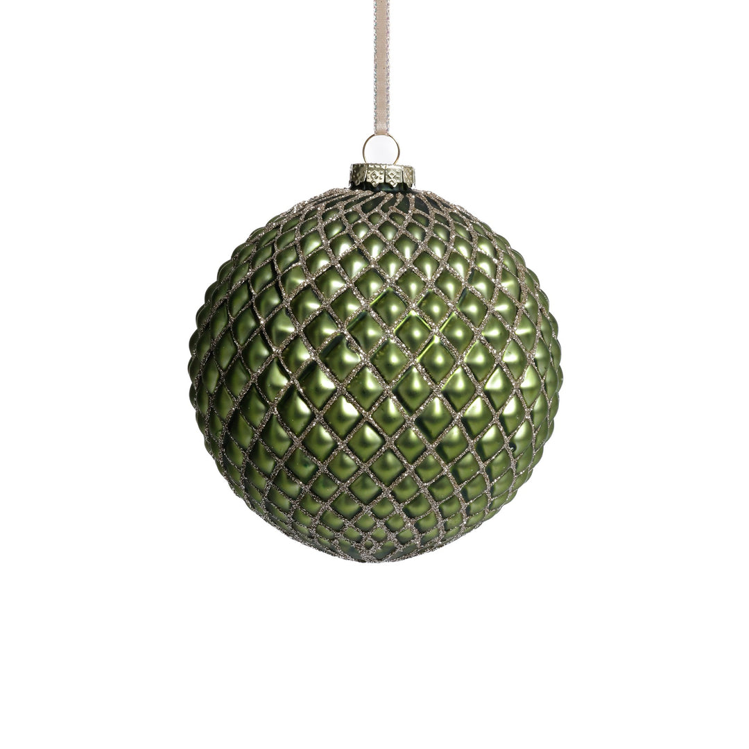 Matte Green Metallic Glass Ball Ornament, 4.75"