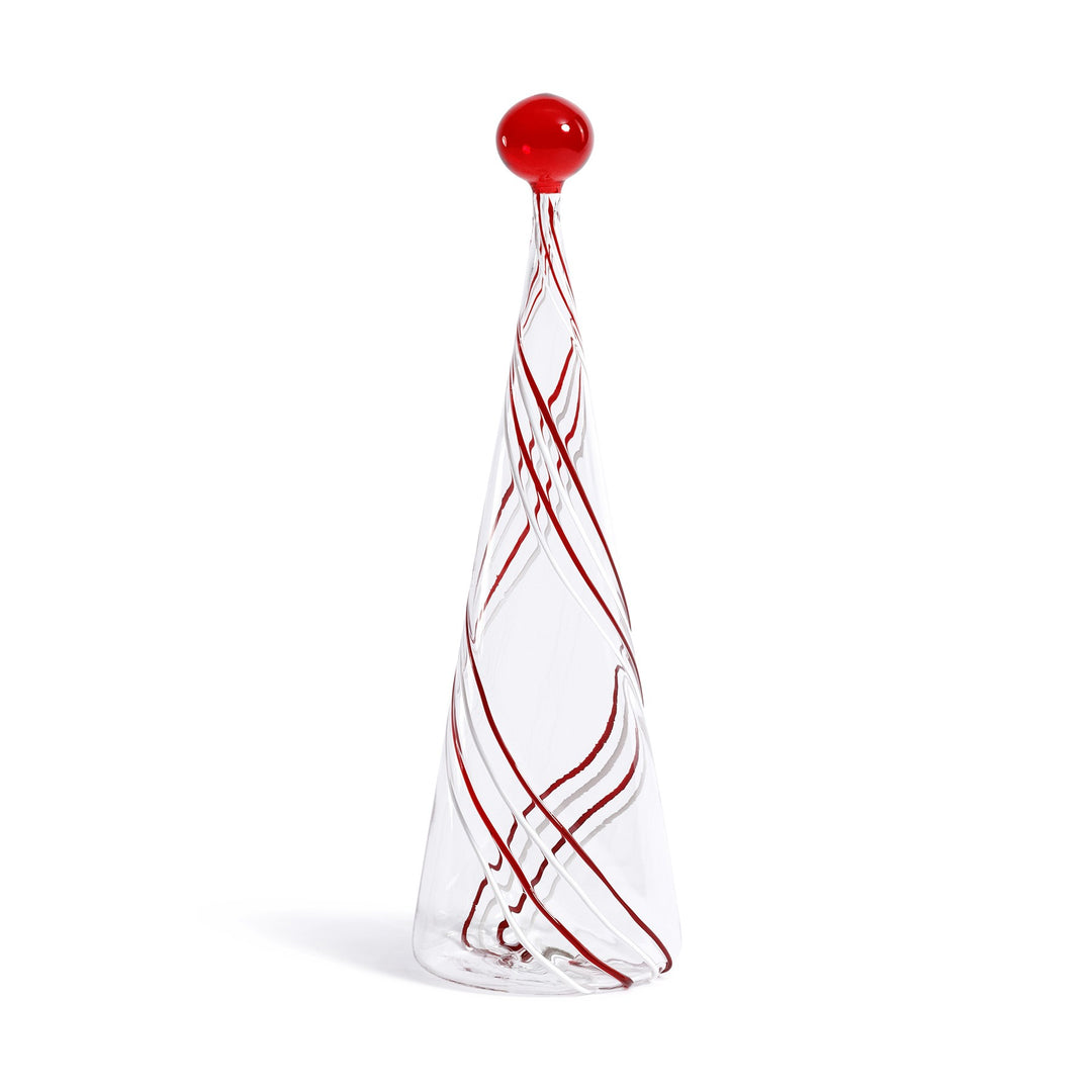 Glass Tree w/ Red & White Swirl Design, 14"
