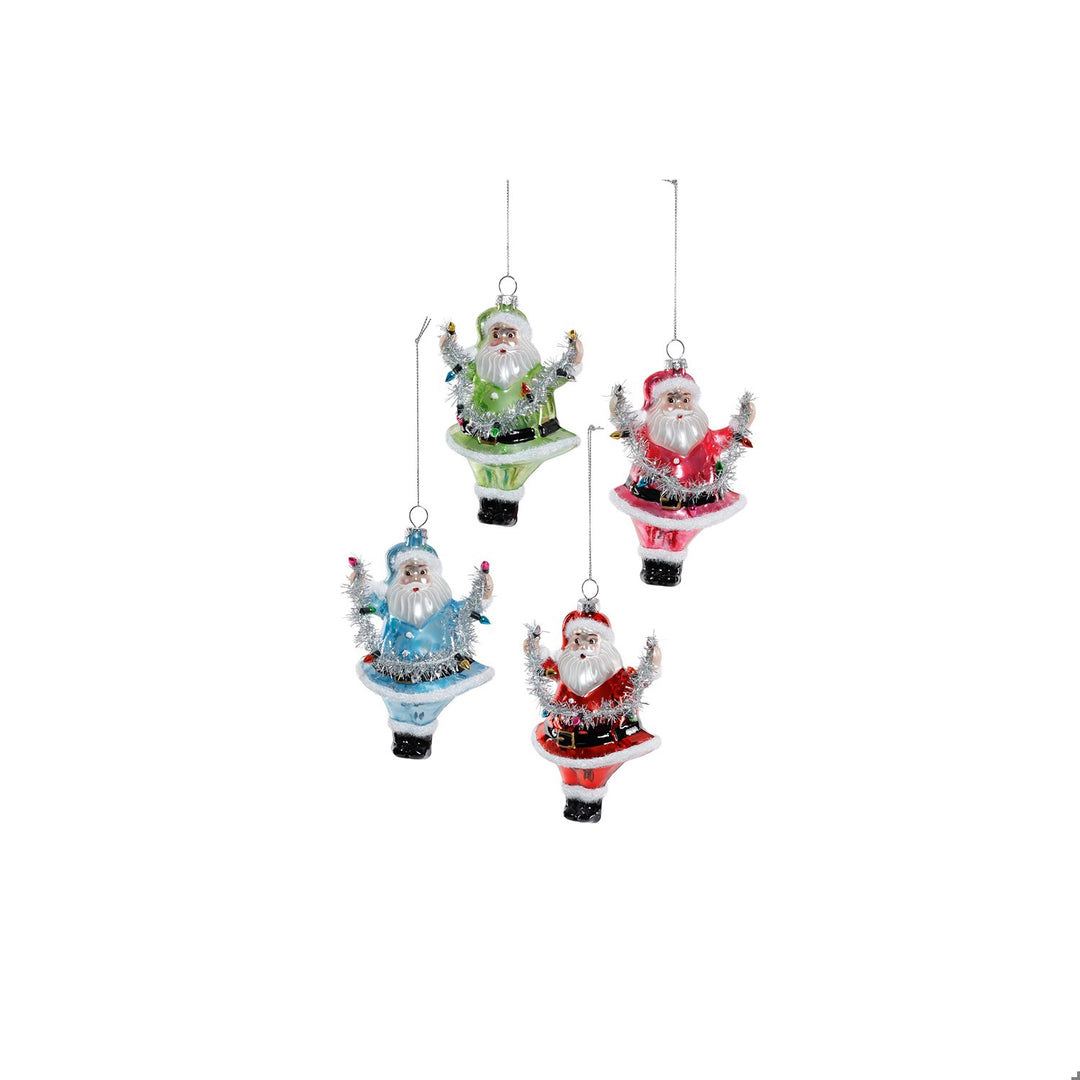 Glass Santa Ornament, 4 pcs Asst'd Colors