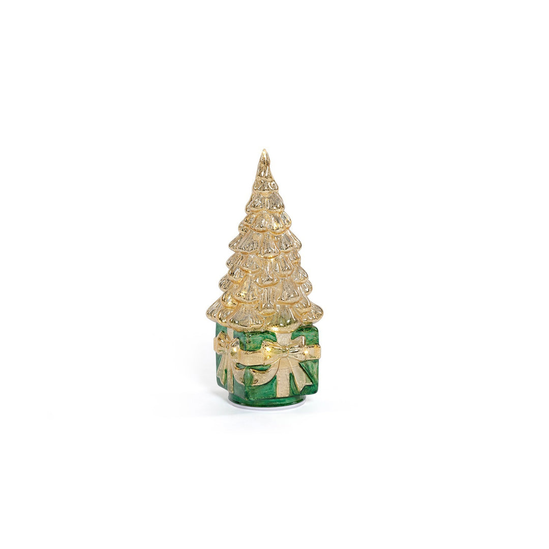 Green w/ Gold LED Rotating Tree on Present