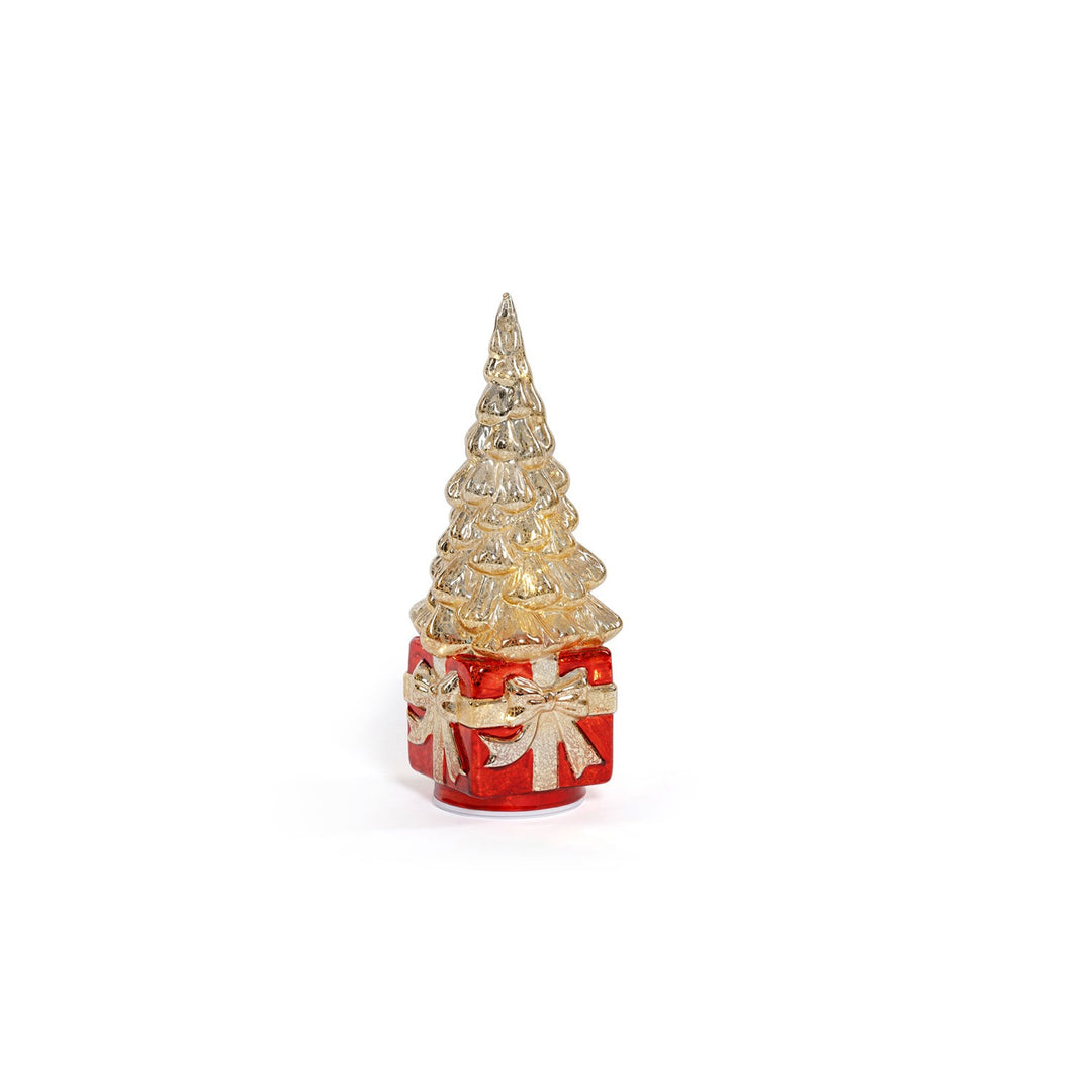 Red w/ Gold LED Rotating Tree on Present