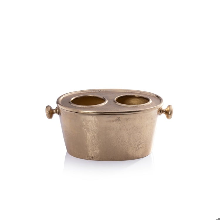 Raw Aluminum Two Bottle Wine Holder-Gold