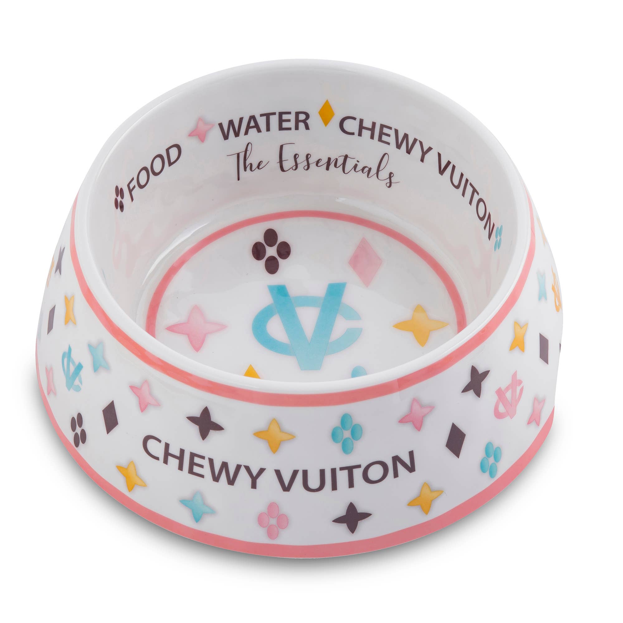 White Chewy Vuiton Dog Bowl - Glow