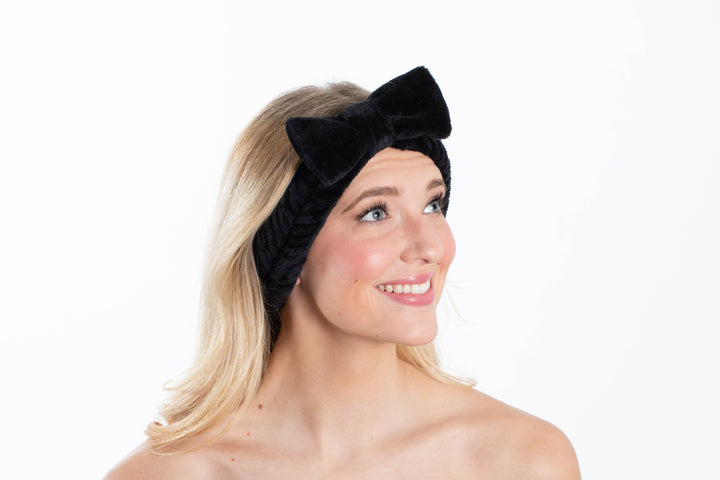 Bella Sleep + Spa - Plush Bow Spa Headband - Black: Black