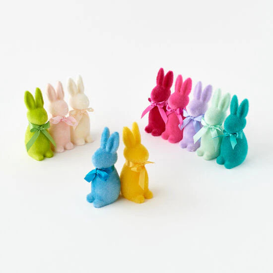 Small Flocked Bright Button Nose Bunny