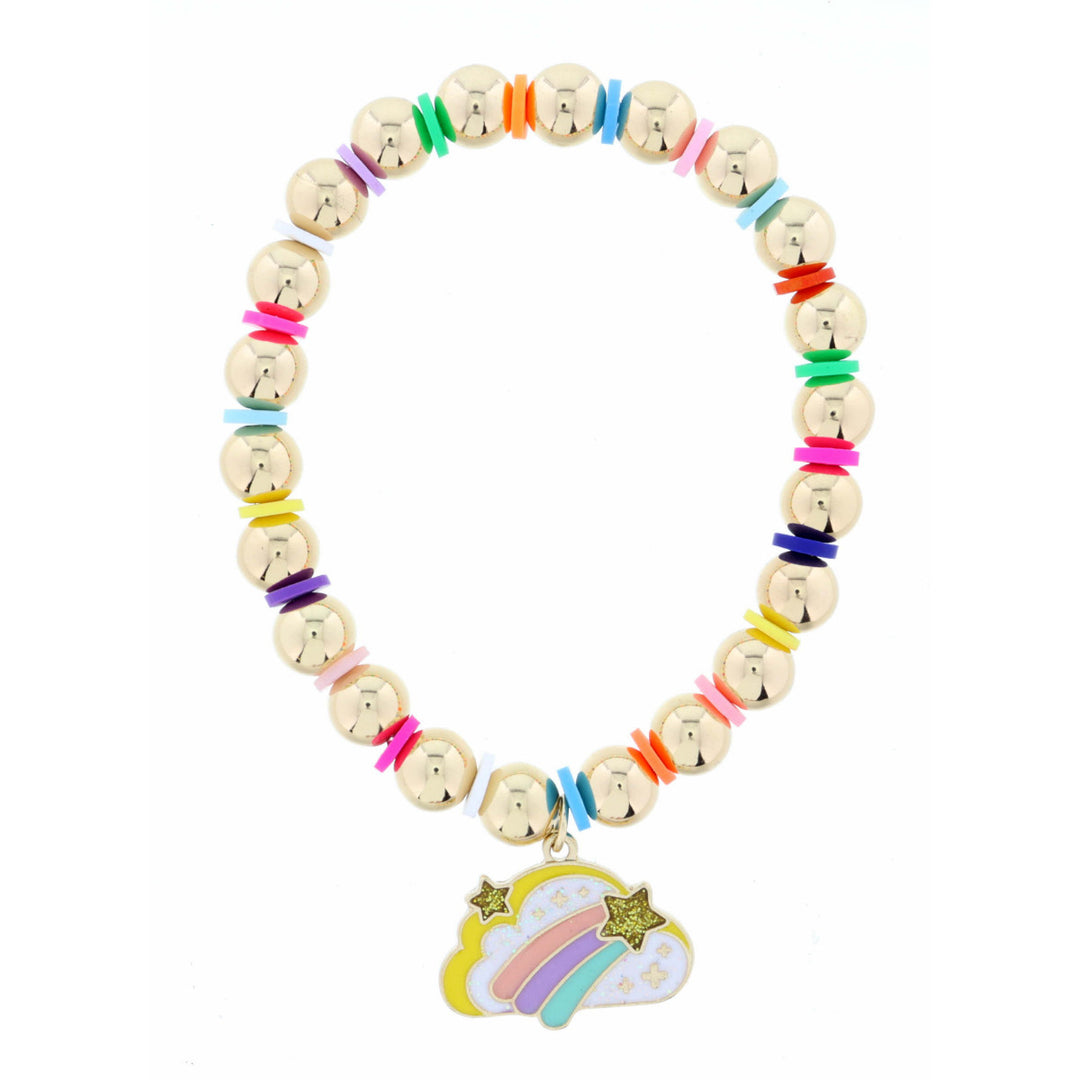 KIDS GOLD BEADED WITH MULTI ENAMEL CLOUD WITH GOLD GLITTER STAR BRACELET