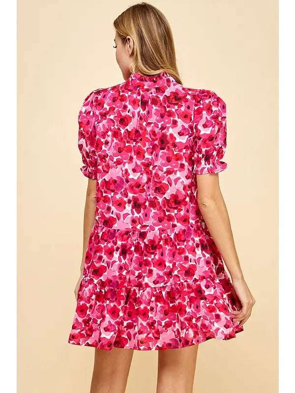 Floral Printed Dress With Ruffled Collar