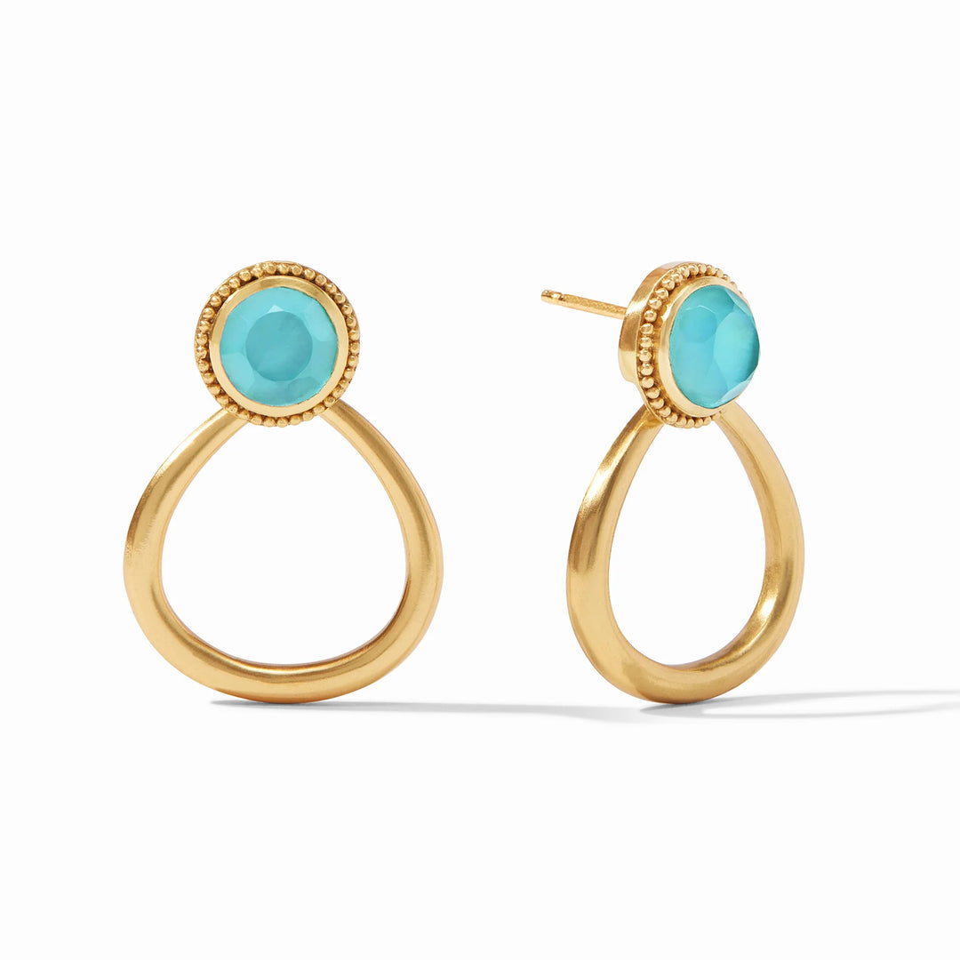 flora stone statement earrings in chalcedony blue