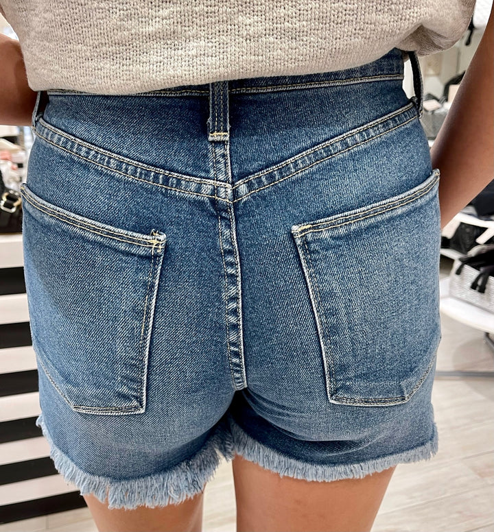 Medium Denim Frayed Shorts